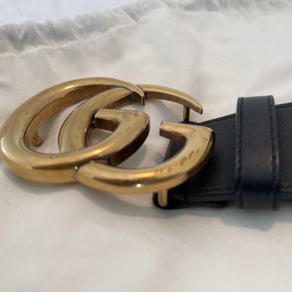 Wide Black Leather Belt With Double G Buckle
